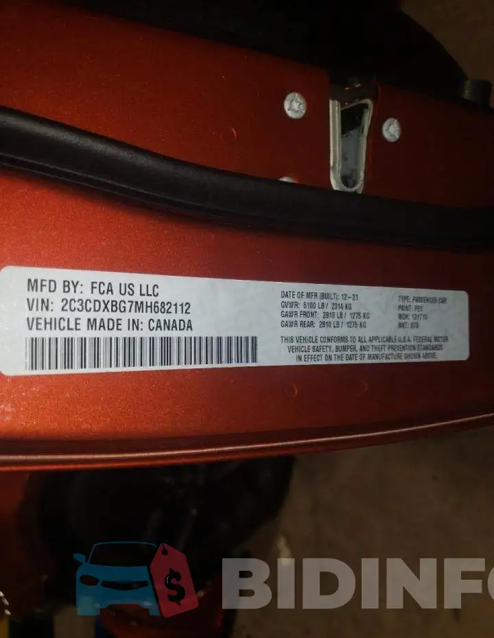 2C3CDXBG7MH682112 Photo# 10