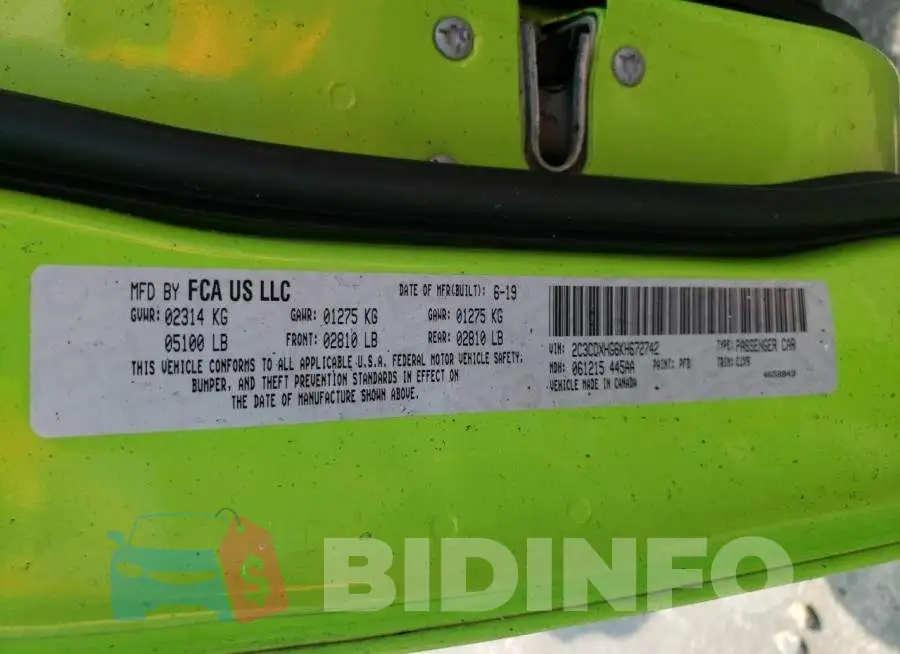 2C3CDXHG6KH672742 Photo# 10
