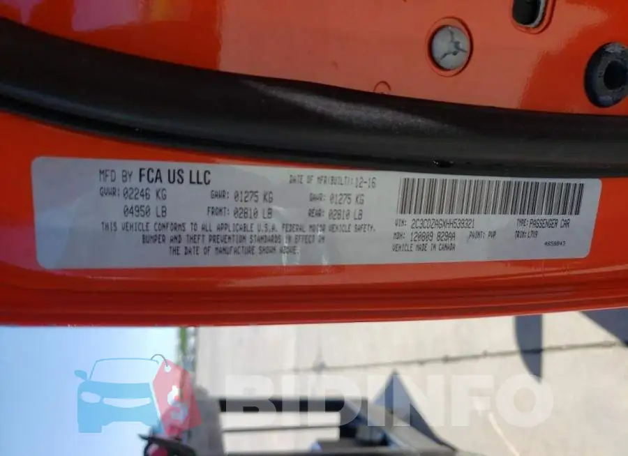 2C3CDZAGXHH539321 Photo# 10