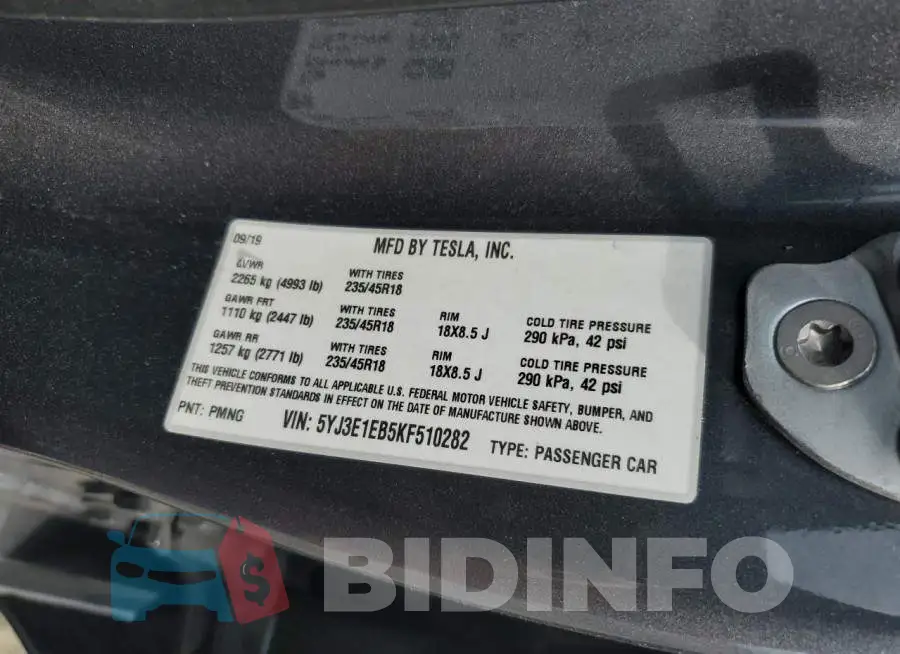 5YJ3E1EB5KF510282 Photo# 10