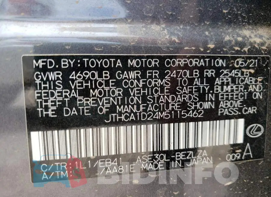 JTHCA1D24M5115462 Photo# 10