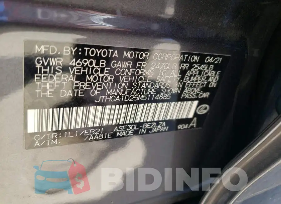 JTHCA1D25M5114885 Photo# 10