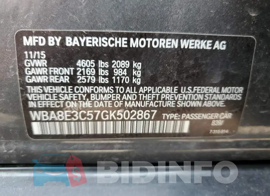 WBA8E3C57GK502867 Photo# 10