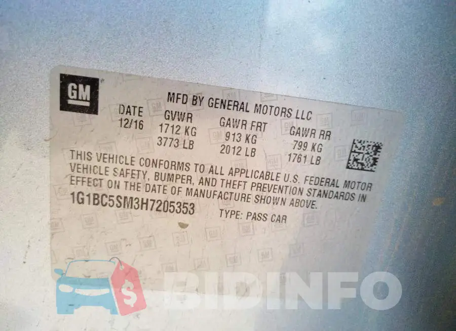 1G1BC5SM3H7205353 Photo# 10