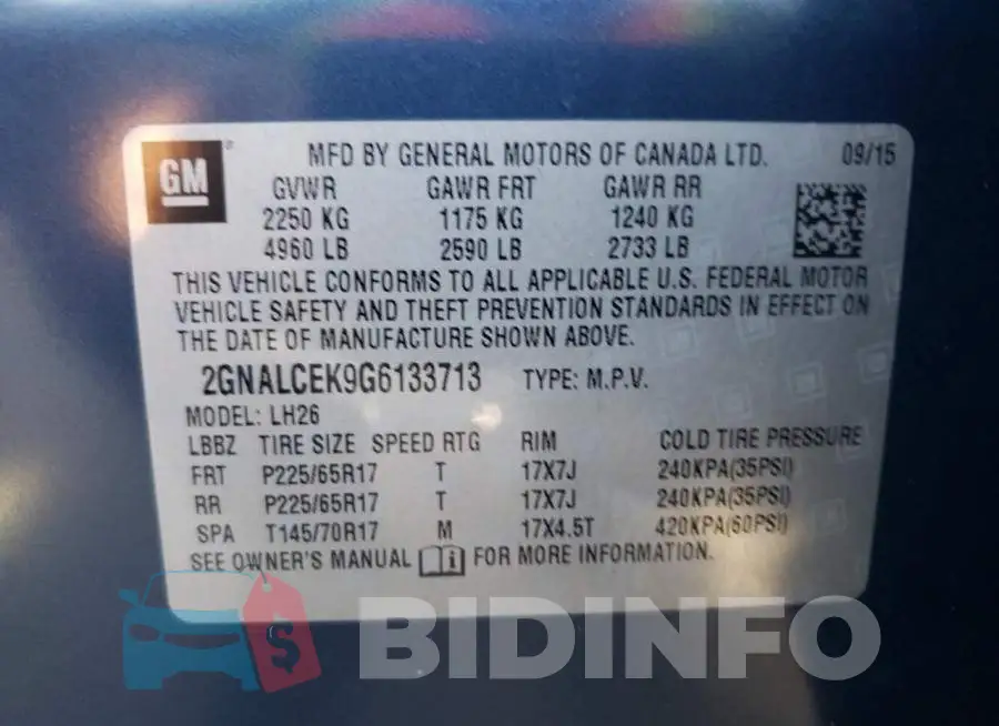 2GNALCEK9G6133713 Photo# 10
