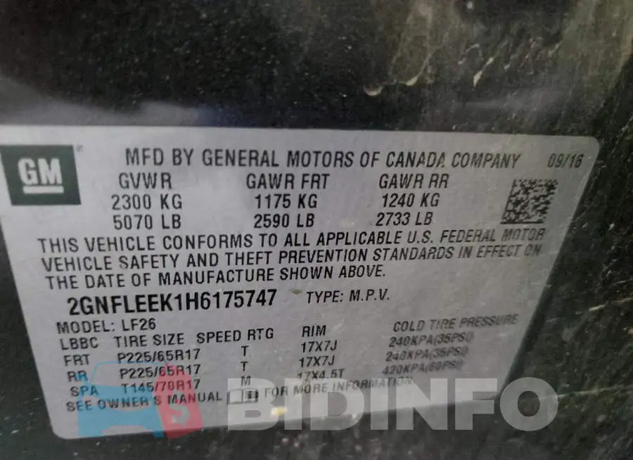 2GNFLEEK1H6175747 Photo# 10