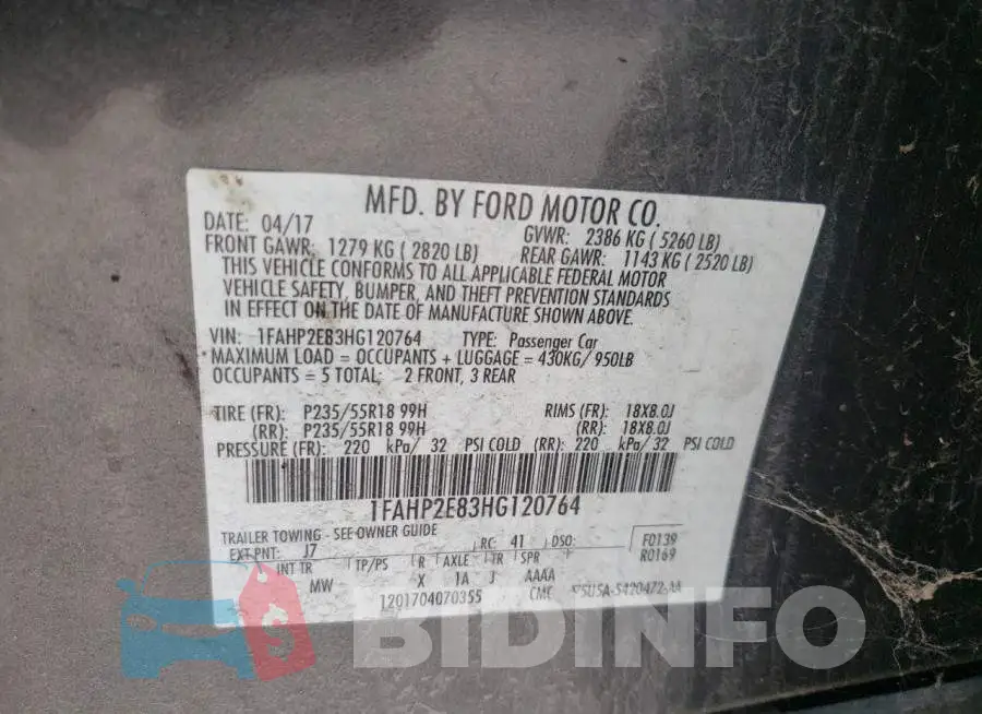 1FAHP2E83HG120764 Photo# 10