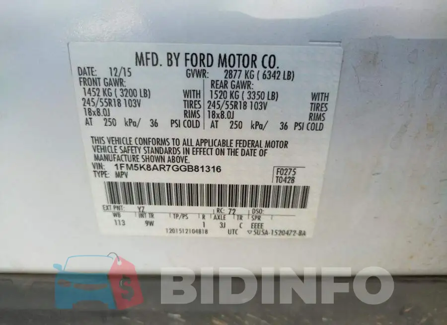 1FM5K8AR7GGB81316 Photo# 10