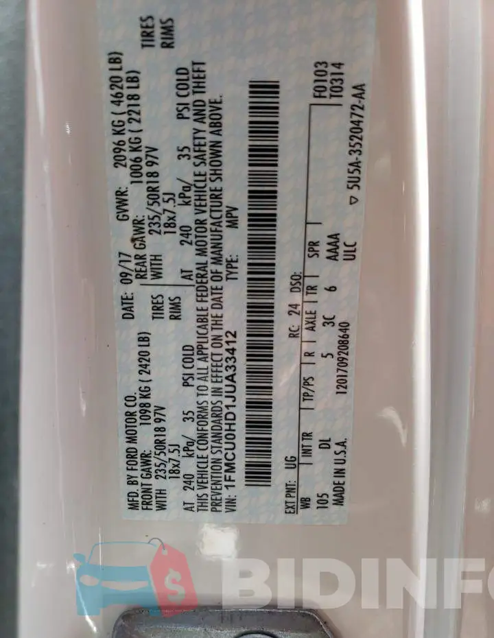 1FMCU0HD1JUA33412 Photo# 10