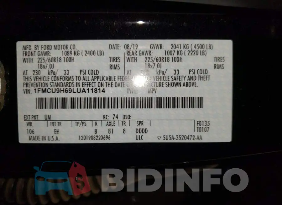 1FMCU9H69LUA11814 Photo# 10