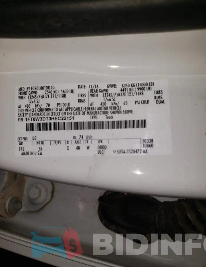 1FT8W3DT3HEC22151 Photo# 10