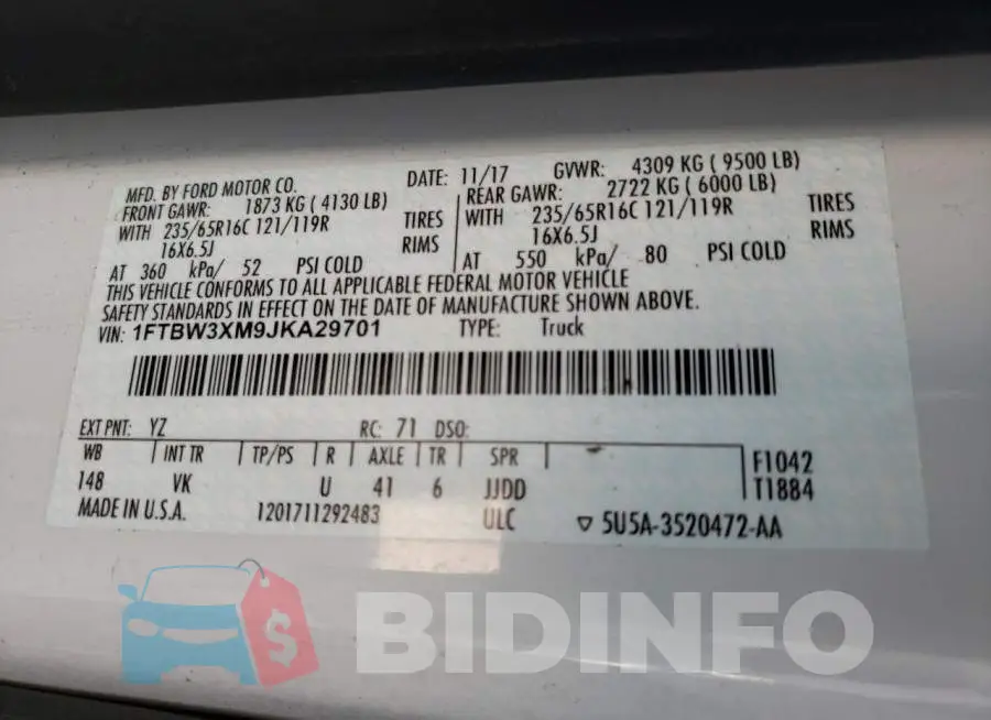 1FTBW3XM9JKA29701 Photo# 10