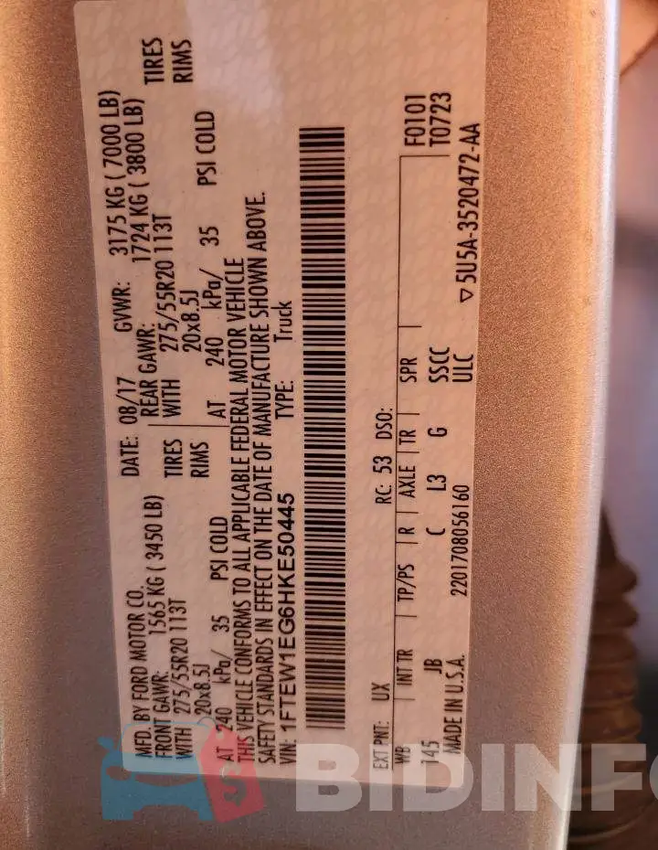1FTEW1EG6HKE50445 Photo# 10