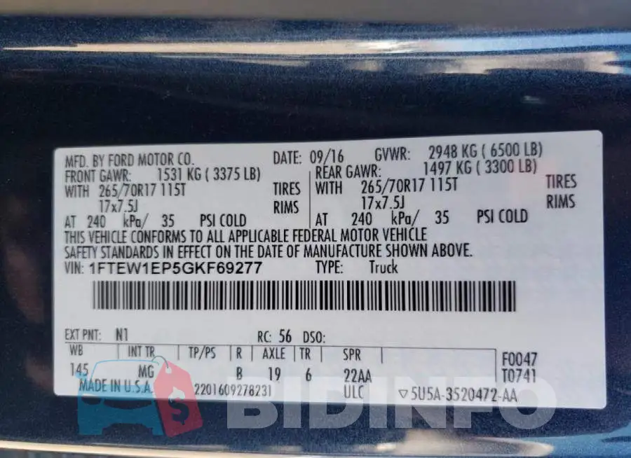 1FTEW1EP5GKF69277 Photo# 10
