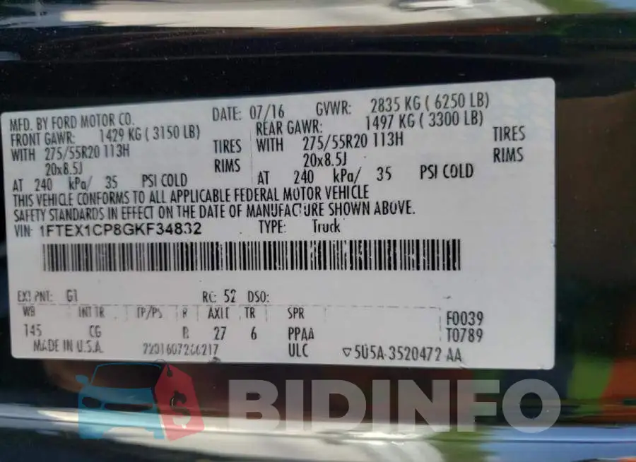 1FTEX1CP8GKF34832 Photo# 10