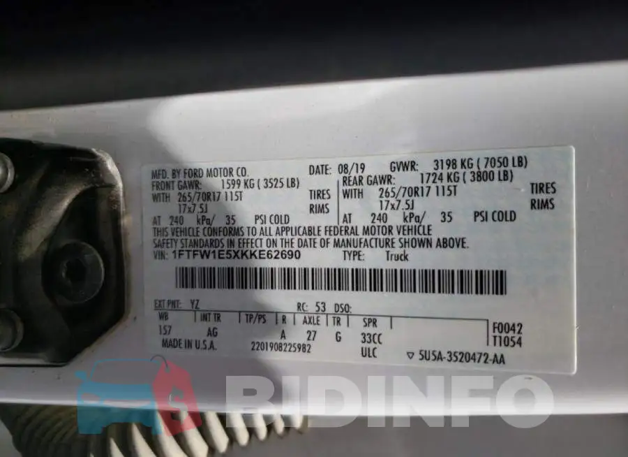 1FTFW1E5XKKE62690 Photo# 10