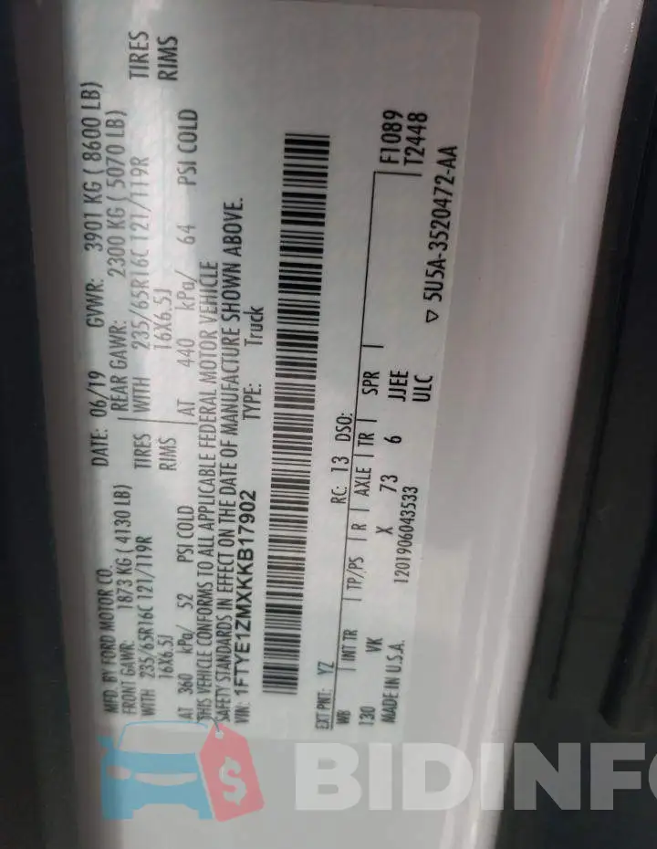 1FTYE1ZMXKKB17902 Photo# 10