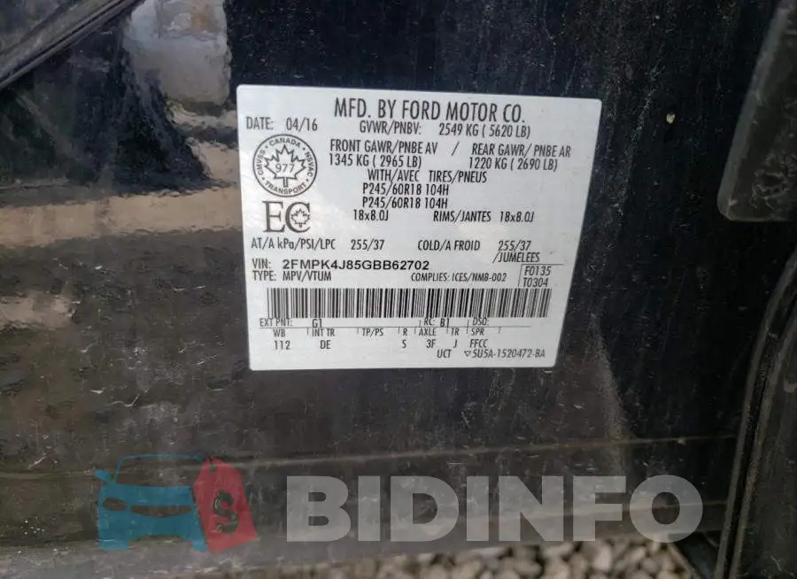 2FMPK4J85GBB62702 Photo# 10