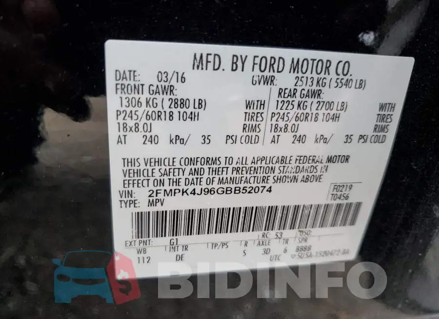 2FMPK4J96GBB52074 Photo# 10