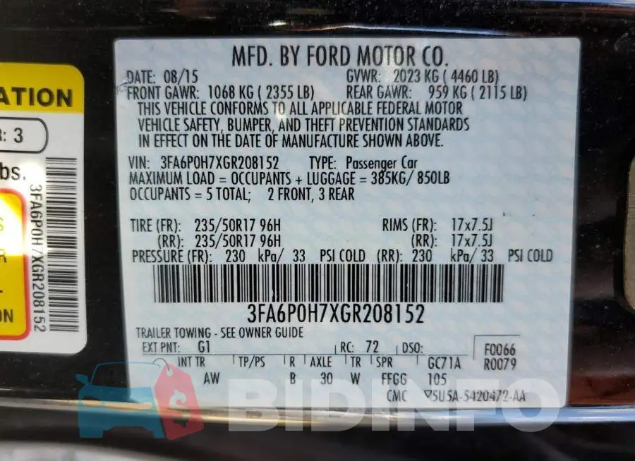 3FA6P0H7XGR208152 Photo# 10