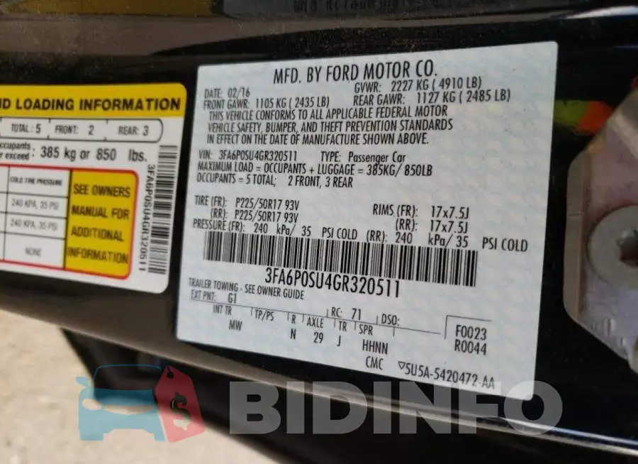 3FA6P0SU4GR320511 Photo# 10