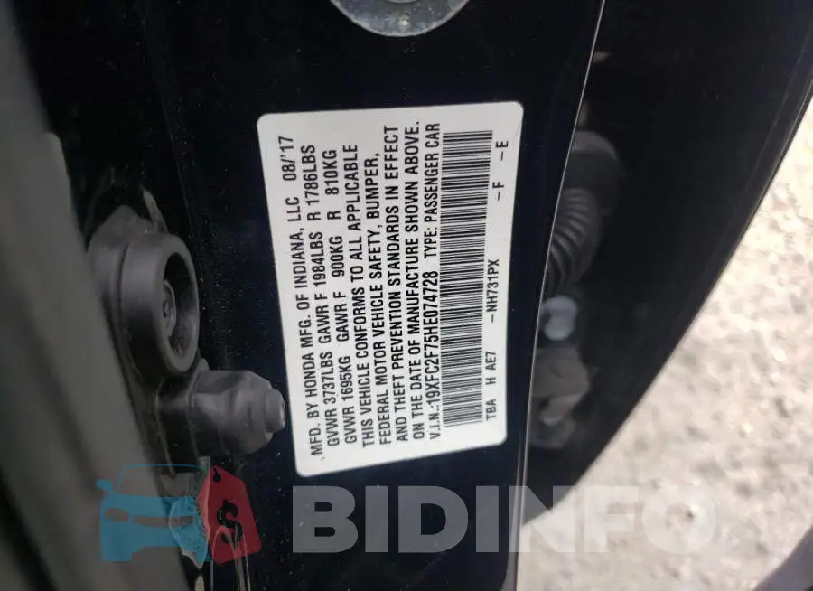 19XFC2F75HE074728 Photo# 10