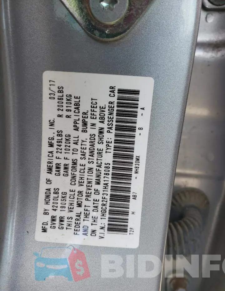 1HGCR2F31HA178085 Photo# 10