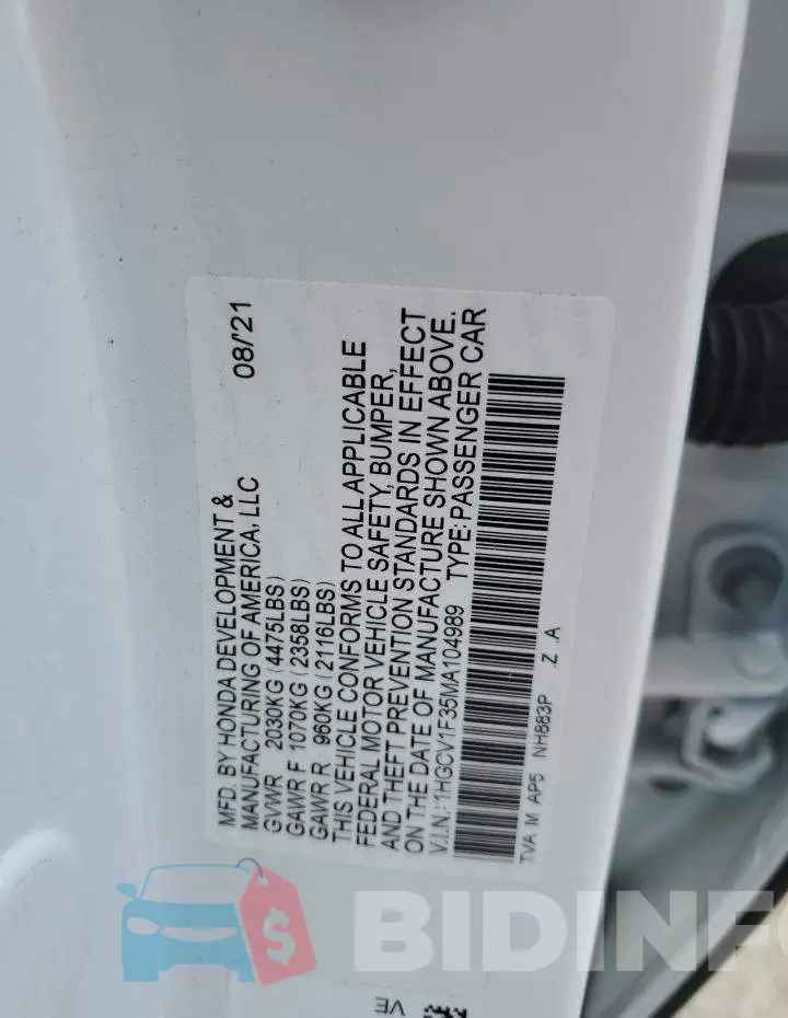 1HGCV1F35MA104989 Photo# 10
