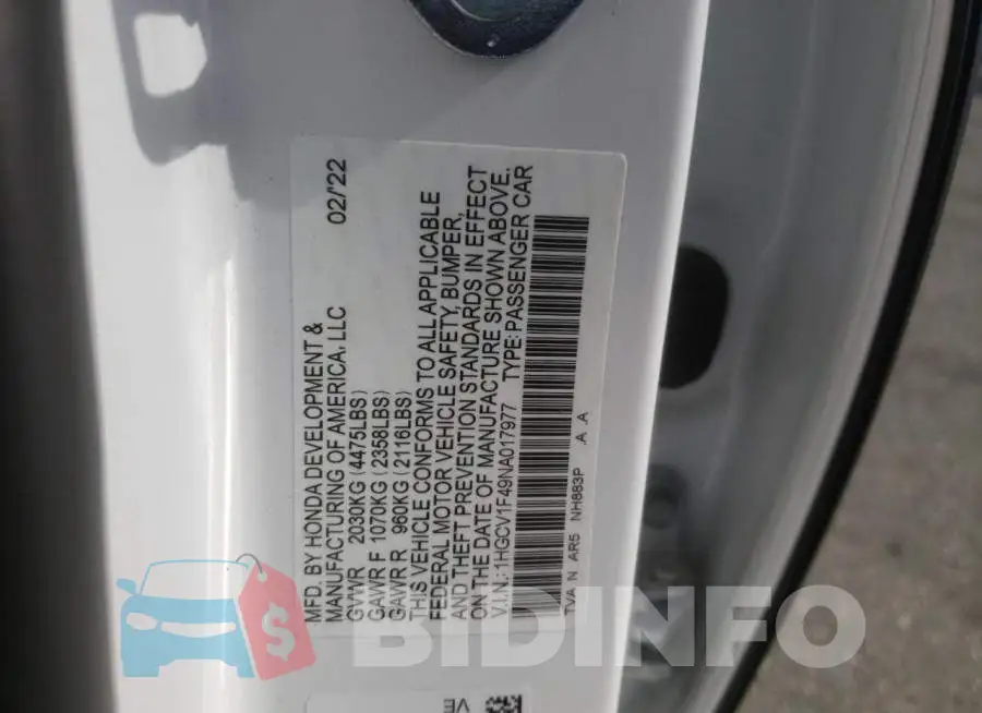 1HGCV1F49NA017977 Photo# 10