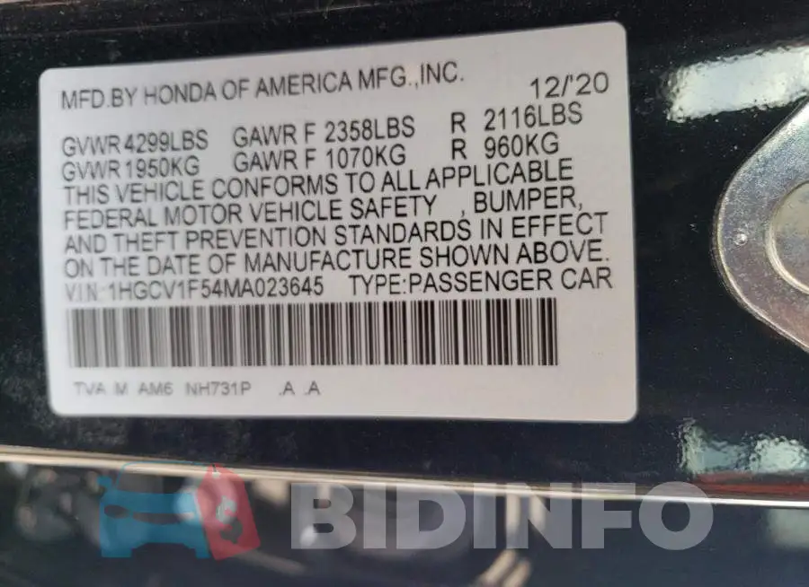 1HGCV1F54MA023645 Photo# 10