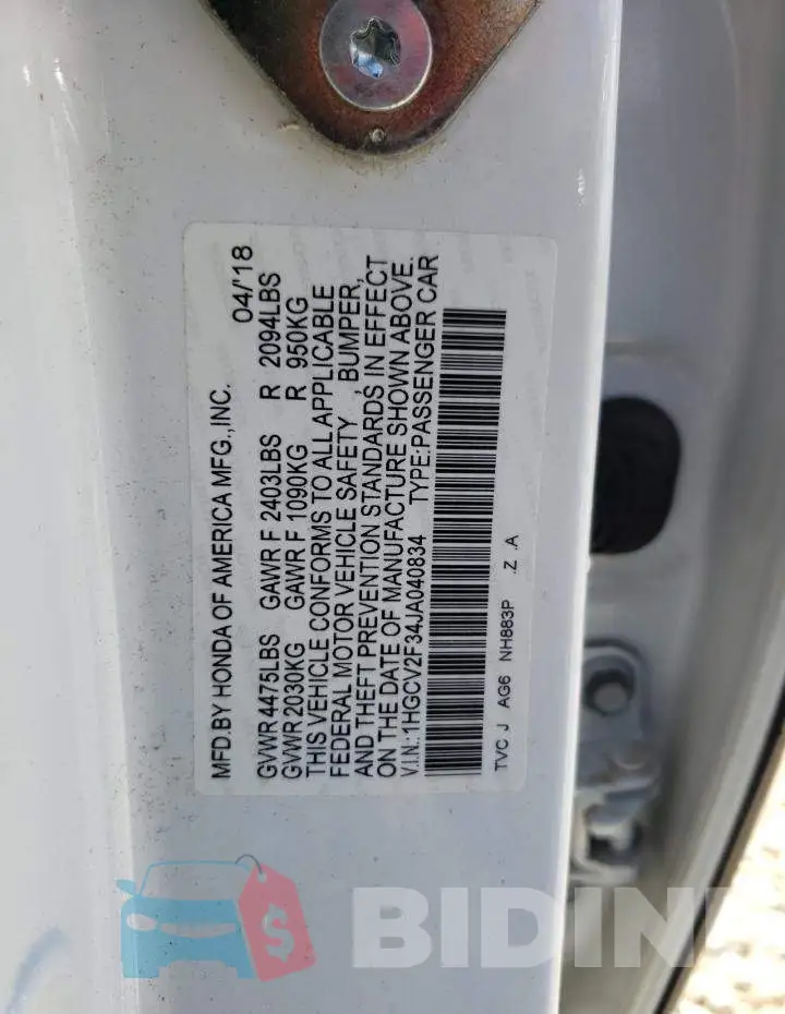 1HGCV2F34JA040834 Photo# 10