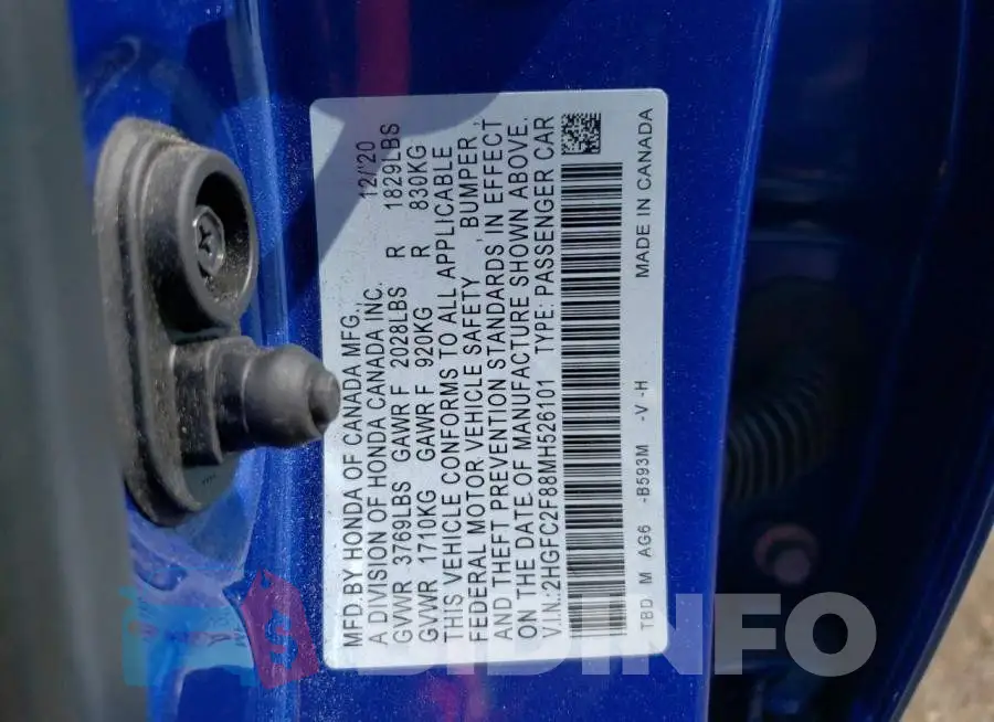 2HGFC2F88MH526101 Photo# 10