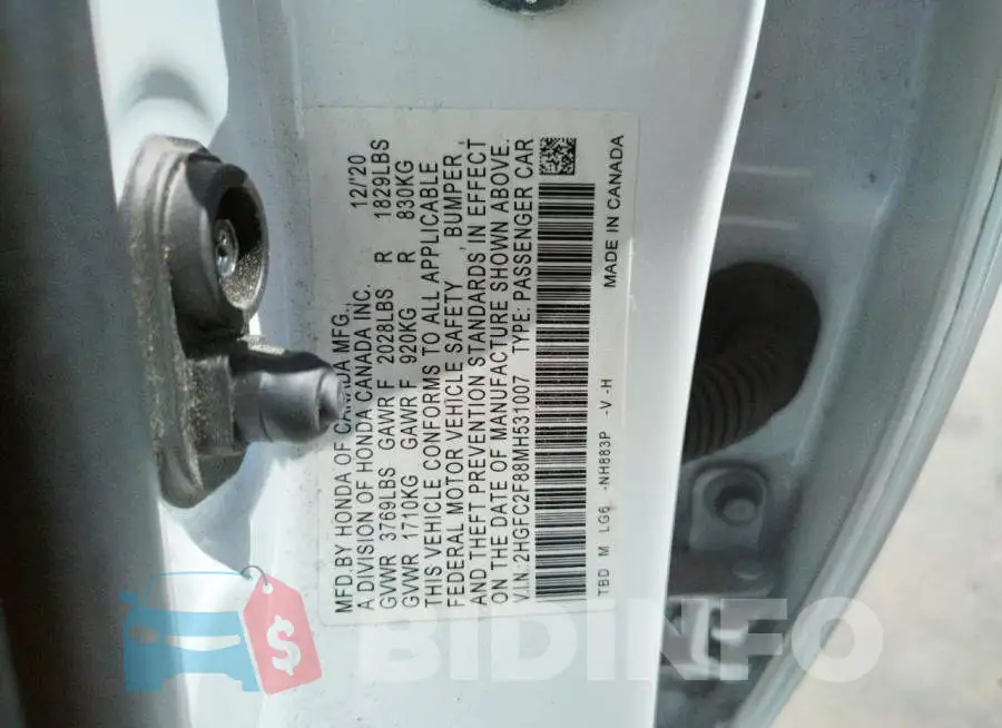 2HGFC2F88MH531007 Photo# 10