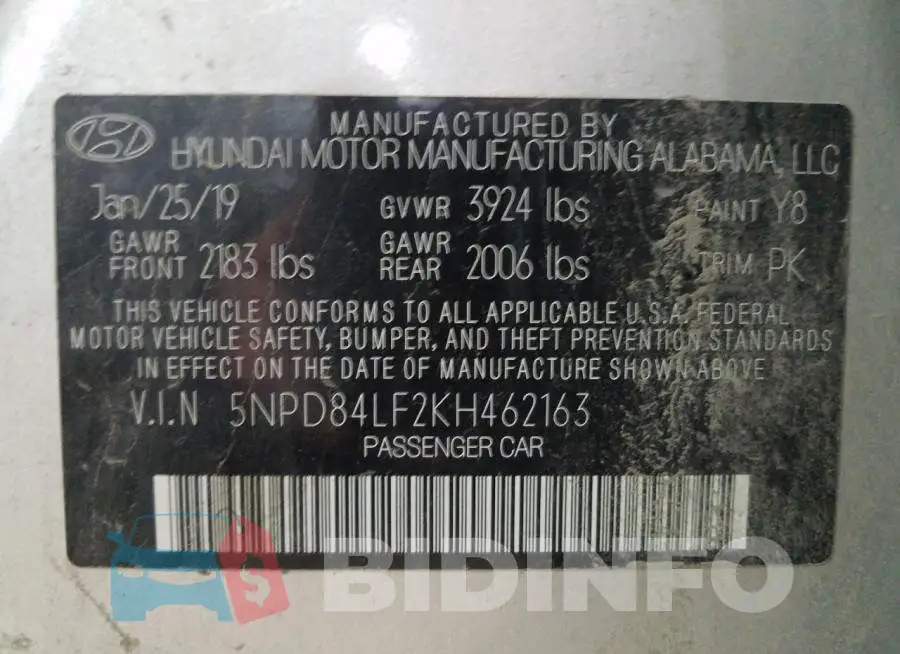 5NPD84LF2KH462163 Photo# 10