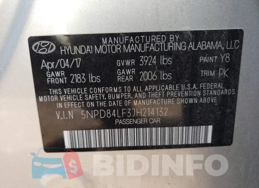 5NPD84LF3JH214132 Photo# 10