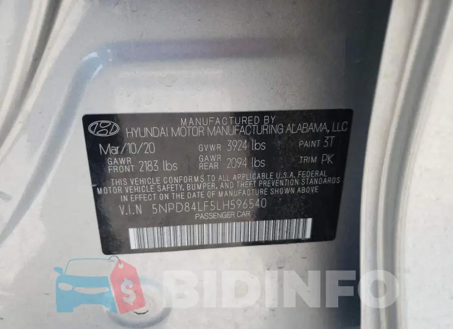 5NPD84LF5LH596540 Photo# 10