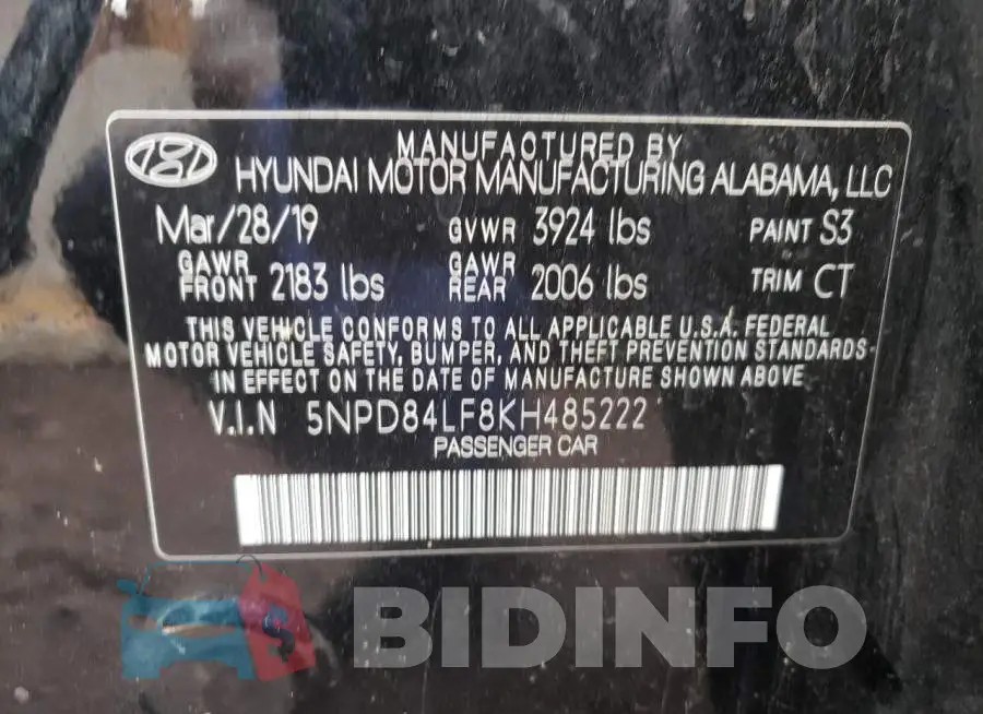 5NPD84LF8KH485222 Photo# 10