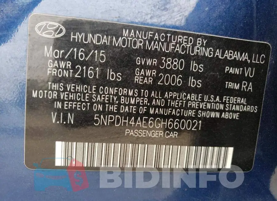 5NPDH4AE6GH660021 Photo# 10