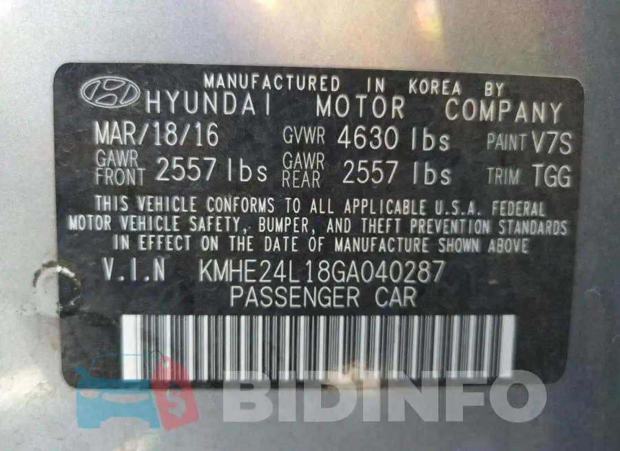 KMHE24L18GA040287 Photo# 10