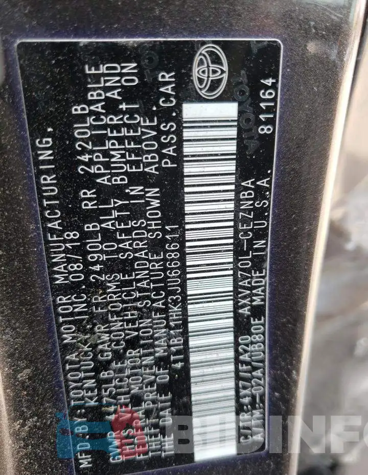 4T1B11HK3JU668611 Photo# 10