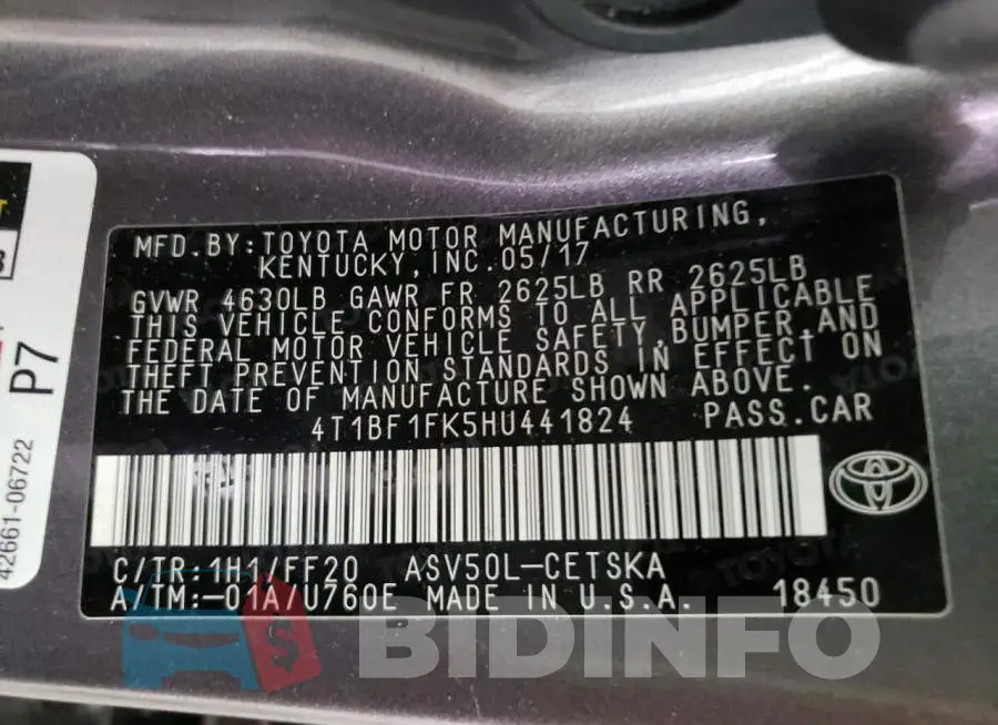 4T1BF1FK5HU441824 Photo# 10