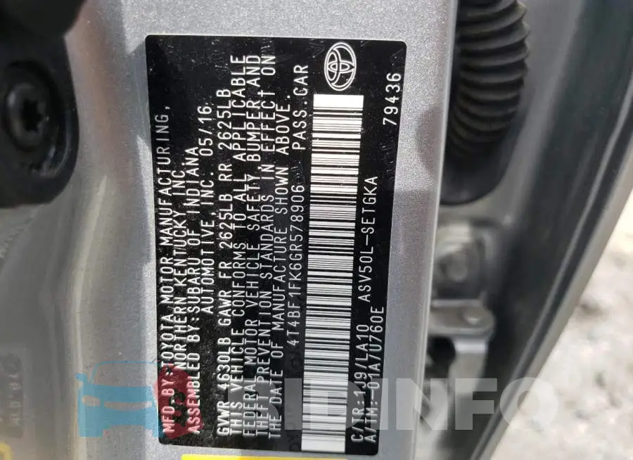 4T4BF1FK6GR578906 Photo# 10
