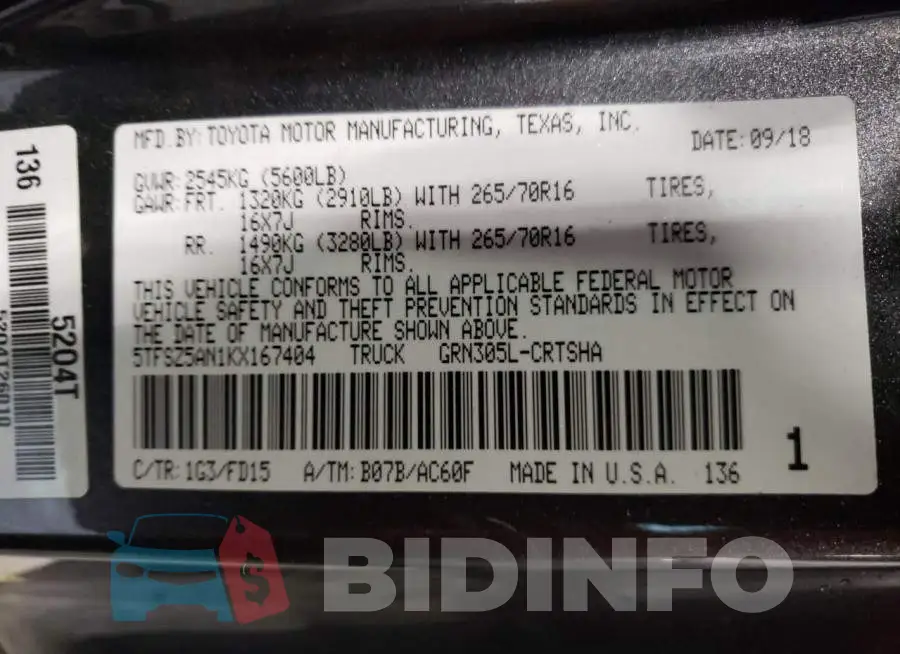5TFSZ5AN1KX167404 Photo# 10