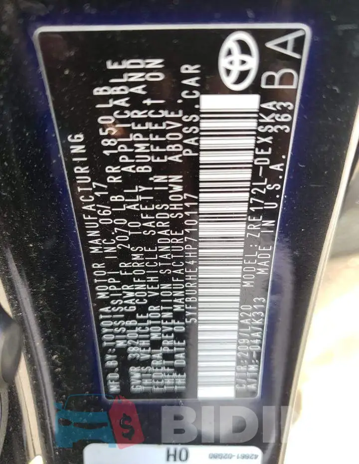 5YFBURHE4HP710117 Photo# 10