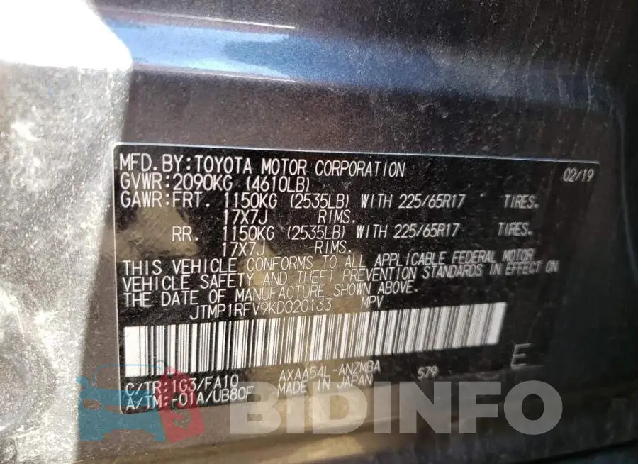 JTMP1RFV9KD020133 Photo# 10