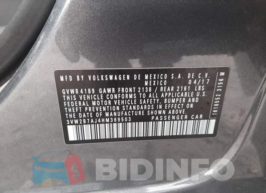 3VW2B7AJ4HM369503 Photo# 10