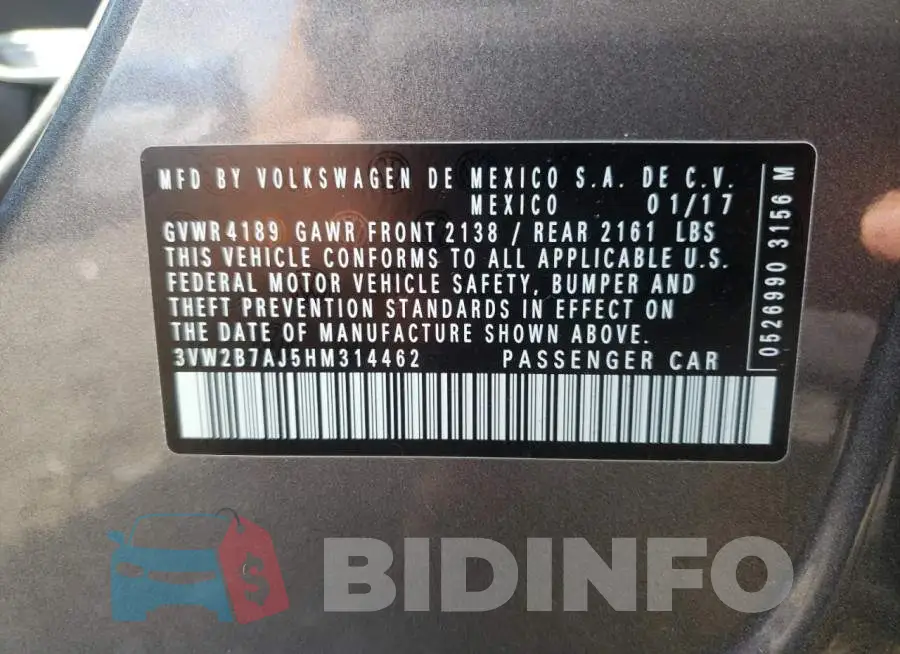 3VW2B7AJ5HM314462 Photo# 10