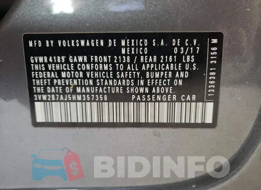 3VW2B7AJ5HM357358 Photo# 10