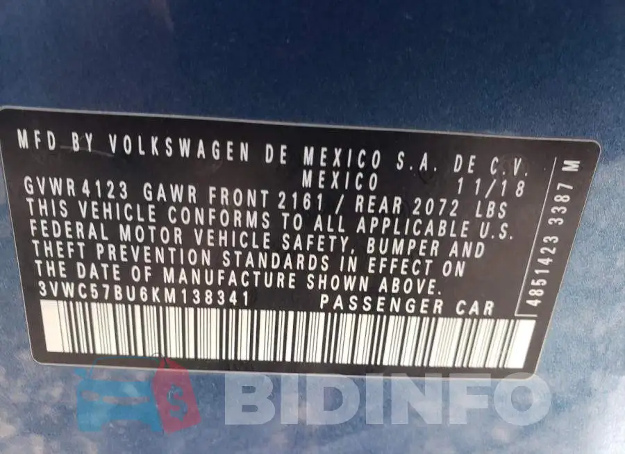 3VWC57BU6KM138341 Photo# 10