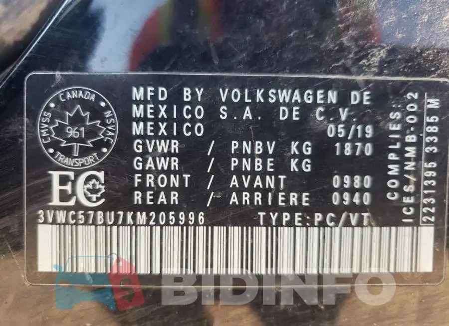 3VWC57BU7KM205996 Photo# 10